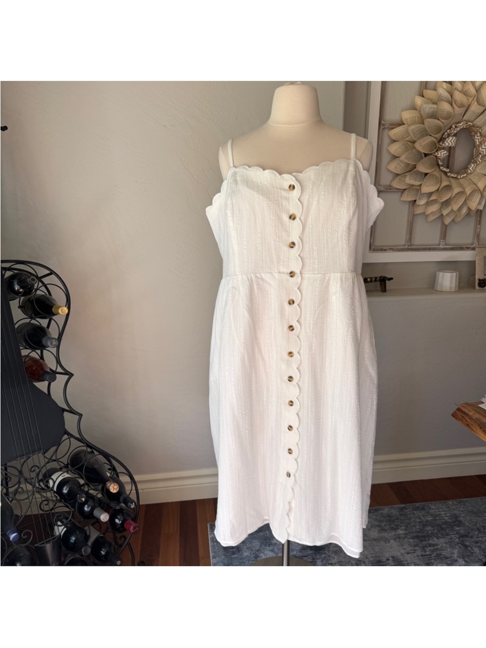 City Chic White M18 NWT Scallop-Edge Button-Front Midi Dress with pockets